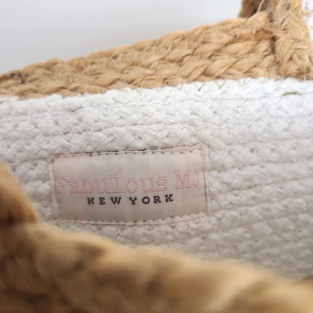 Chloe & Lex Cotton Jute White Striped Beach Tote Large Coastal Grandma Minimal - Picture 3 of 6